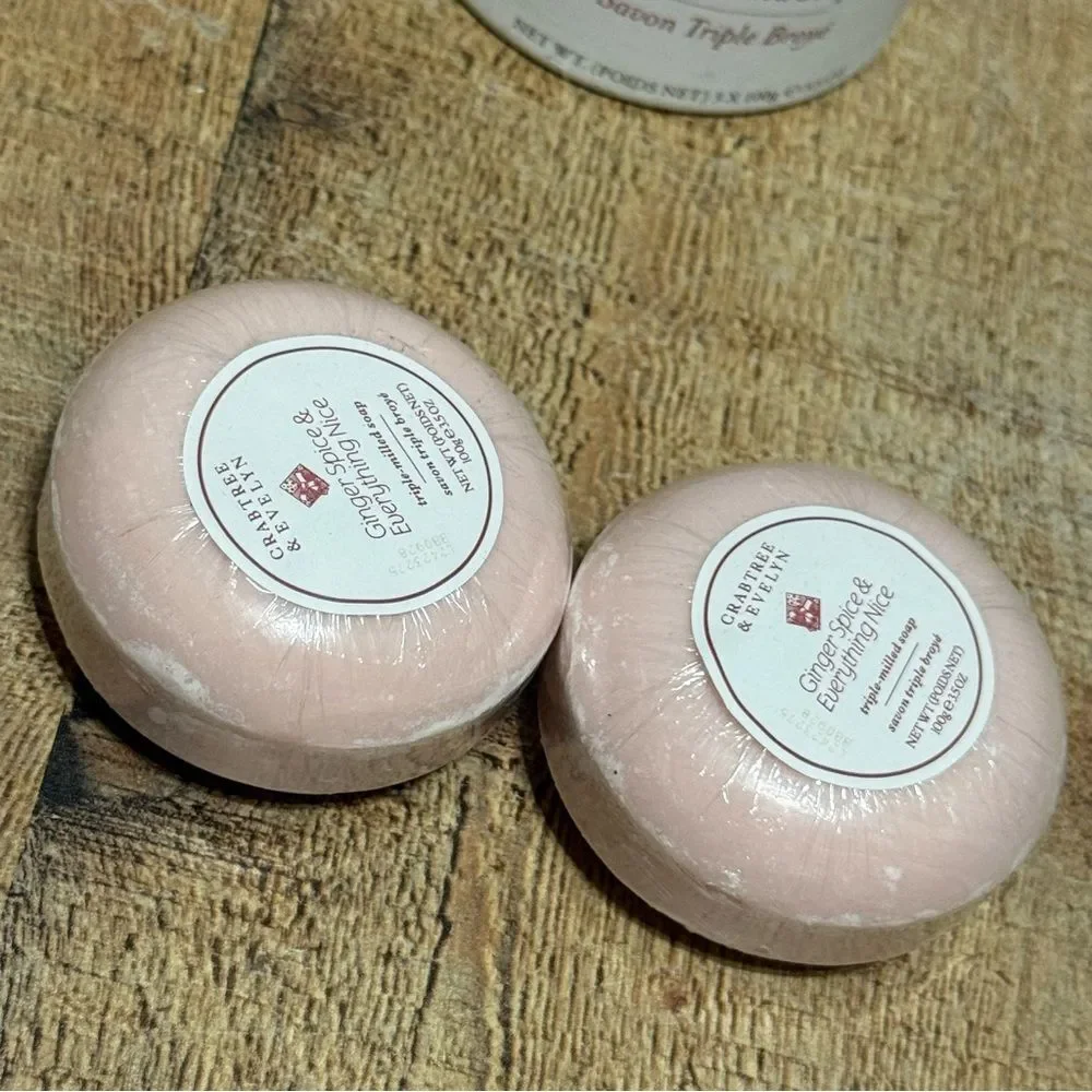 Crabtree & Evelyn Ginger Spice & Everything Nice Triple Milled 2 Bar Soap Round